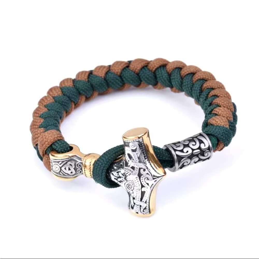 Viking Stainless Steel/550 Cord and Thor's Hammer Bracelet - Picture 4 of 6